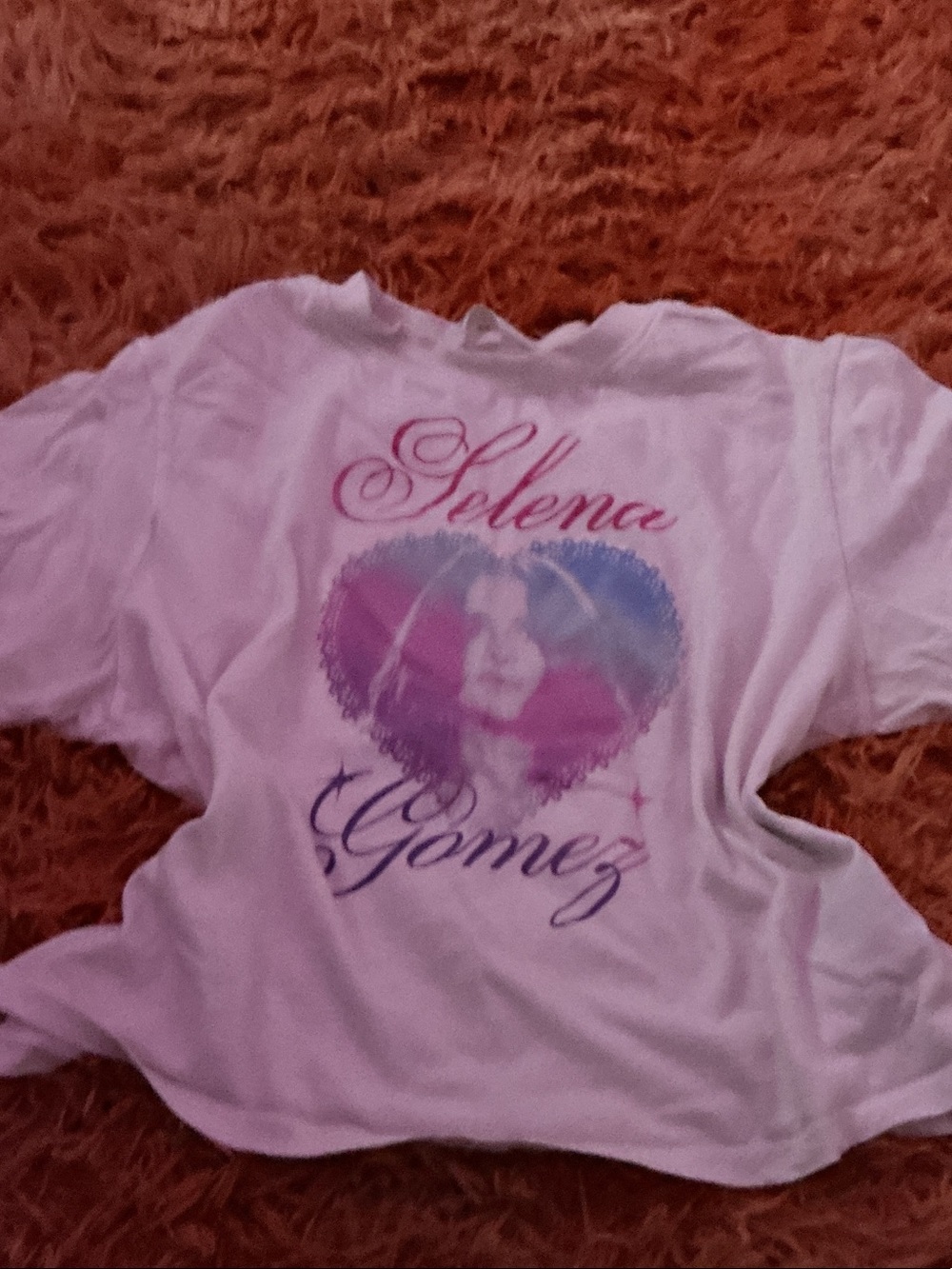 H&M White Short Sleeve Tee with Pink and Blue Heart Selena Graphic